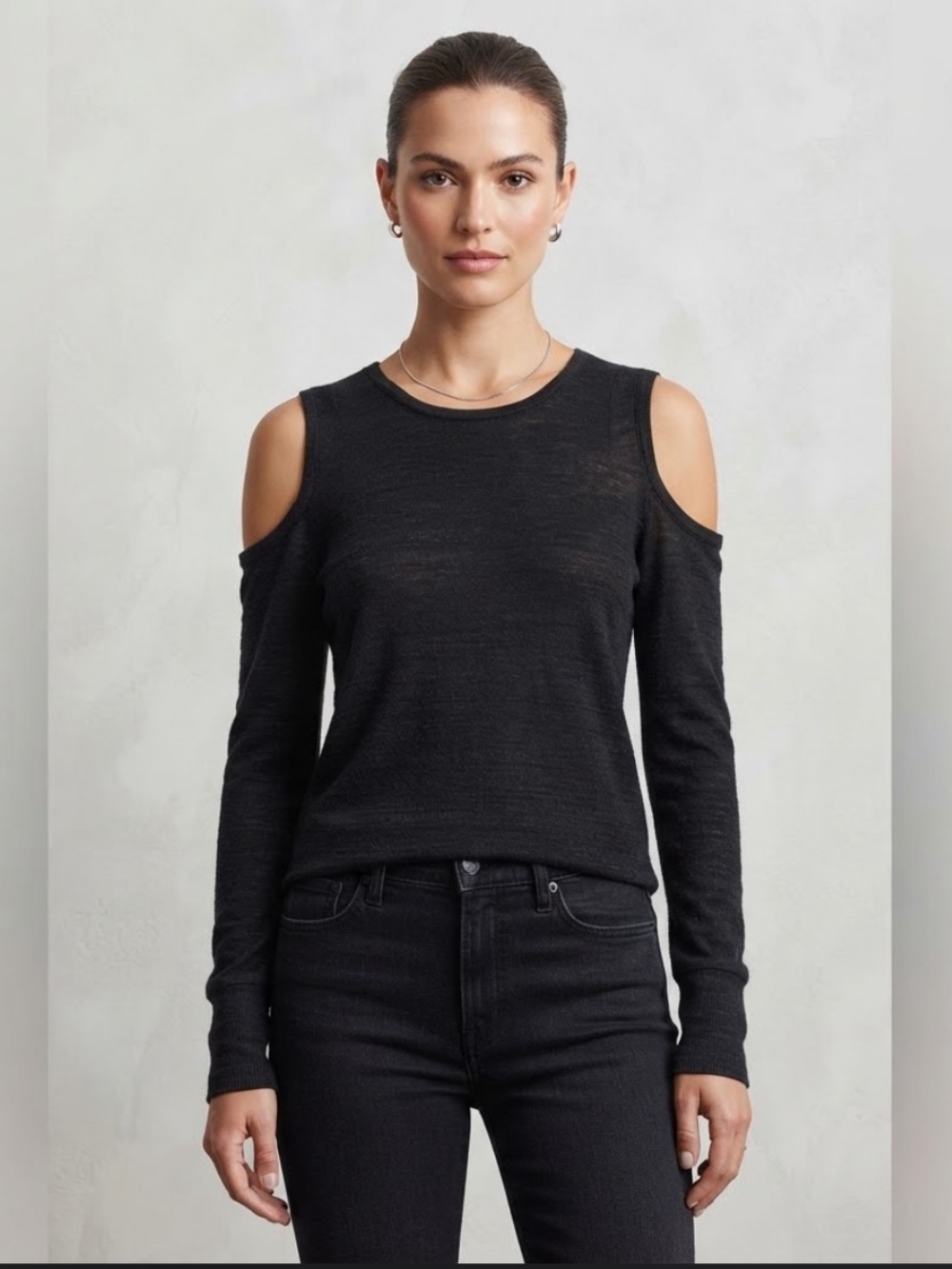 Wilfred Free Aritzia Womens Black Knit Cold Shoulder Long Sleeve Top Size S